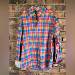 BUGATCHI Shaped Fit Large Plaid Button Up Shirt XL
